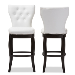 Baxton Studio Leonice Modern and Contemporary White Faux Leather Upholstered Button-tufted 29-Inch Swivel Bar Stool